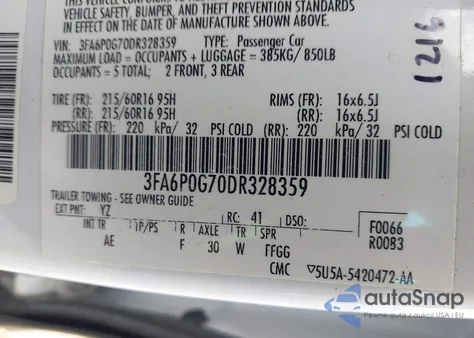 2013 Ford Fusion S z USA, uszkodzony, nr VIN 3FA6P0G70DR328359